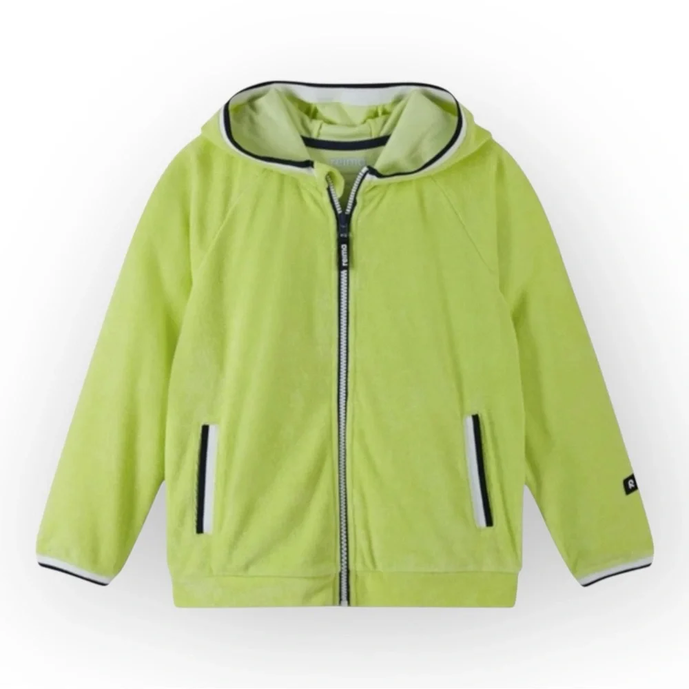 Reima Keitaalla Full Zip Hoodie in Citrus Green Terrycloth Unisex Kids SZ 8 NWT